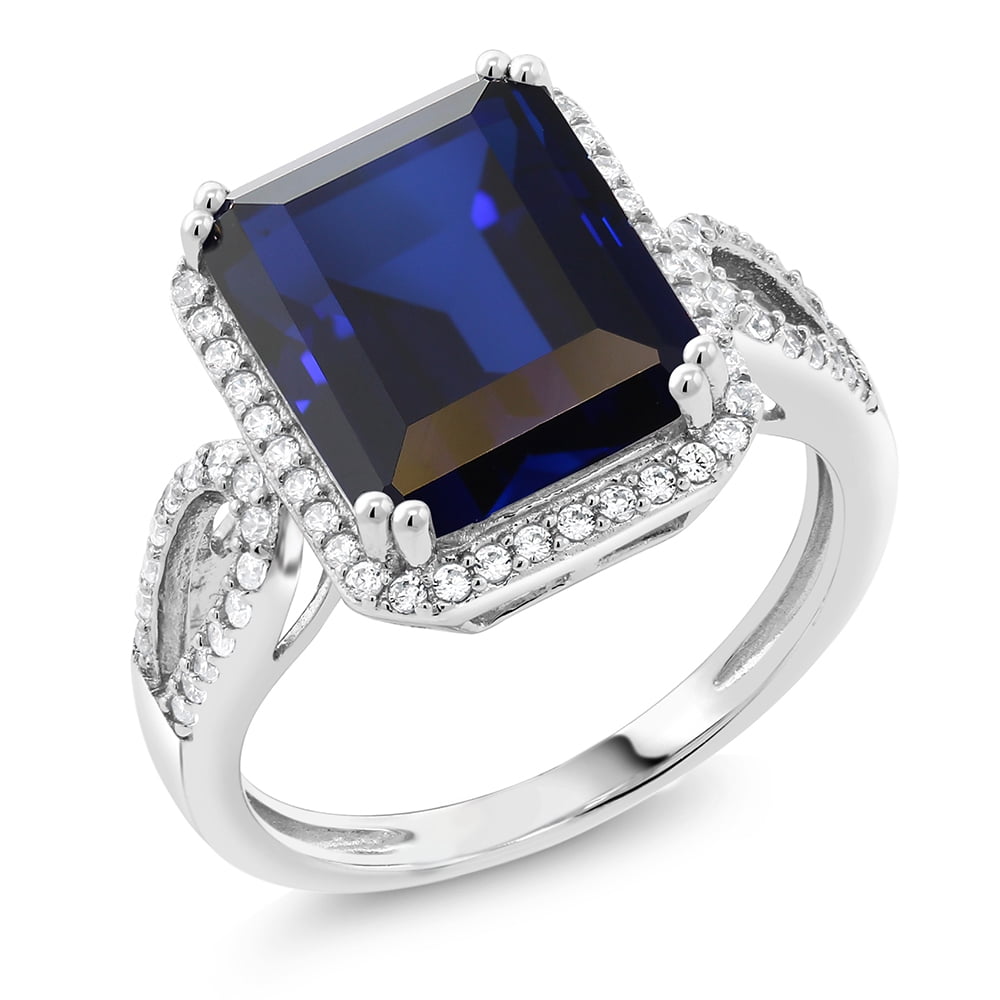 Gem Stone King 5.00 Cttw Blue Simulated Sapphire Ring for Women in 925 ...