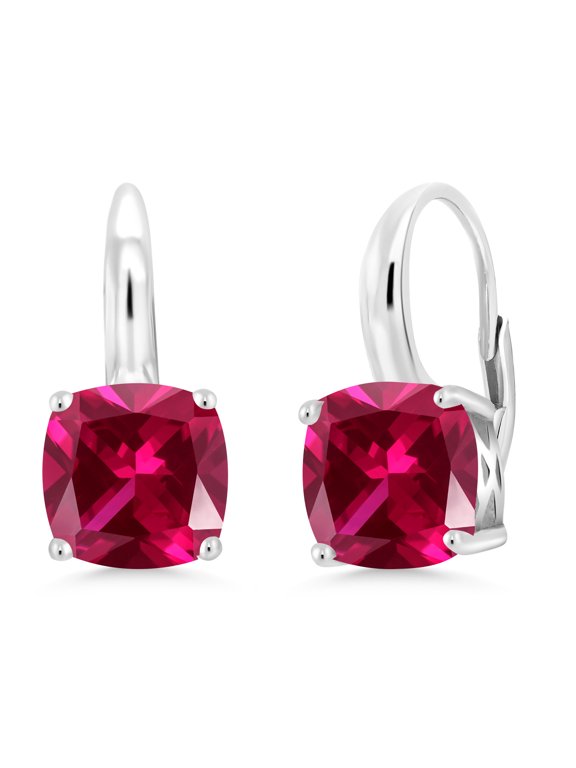5.00 Cttw Red Created Ruby Earrings for Women | 925 Sterling Silver | Cushion 8MM | Fine Jewelry Gift for Her Mom Women Wife