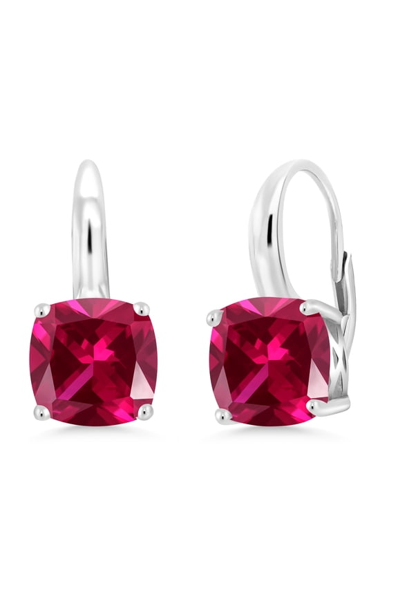 5.00 Cttw Red Created Ruby Earrings for Women | 925 Sterling Silver | Cushion 8MM | Fine Jewelry Gifts for Her Mom Women Wife