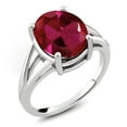 thumbnail image 1 of Gem Stone King 5.00 Cttw Red Created Ruby Ring for Women | 925 Sterling Silver | Gemstone July Birthstone | Oval 12X10MM | Available in Size 5,6,7,8,9, 1 of 6
