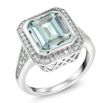 Gem Stone King 5.00 Cttw Simulated Aquamarine Ring for Women | 925 Sterling Silver | Emerald Cut 11X9MM | Wedding Engagement Anniversary Promise Ring for Women| Size 9
