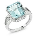 thumbnail image 1 of Gem Stone King 5.00 Cttw Simulated Aquamarine Ring for Women | 925 Sterling Silver | Emerald Cut 12X10MM | Available in Size 5,6,7,8,9, 1 of 7