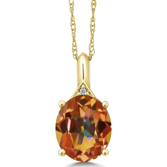 Gem Stone King 5.02 Ct Oval Ecstasy Mystic Topaz White Diamond 10K Yellow Gold Pendant