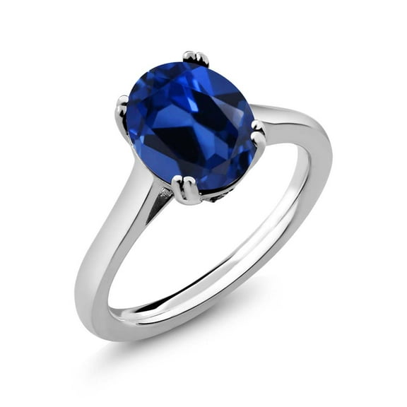 Gem Stone King 5.03 Ct Blue Created Sapphire White Created Sapphire 925 Sterling Silver Ring