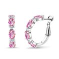 thumbnail image 1 of Gem Stone King 5.03 Ct Oval Pink Sapphire G-H Lab Grown Diamond 925 Sterling Silver Hoop Earrings, 1 of 4
