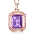 thumbnail image 1 of Gem Stone King 5.04 Ct Emerald Cut Purple Amethyst 18K Rose Gold Plated Silver Pendant, 1 of 4