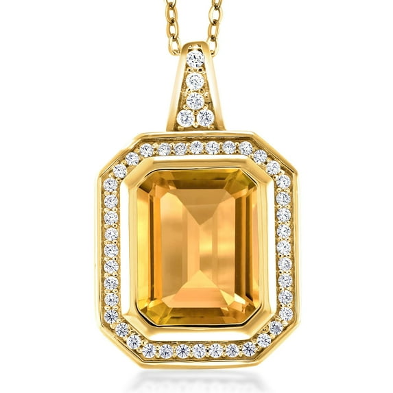 Gem Stone King 5.04 Ct Octagon Yellow Citrine 18K Yellow Gold Plated Silver Pendant