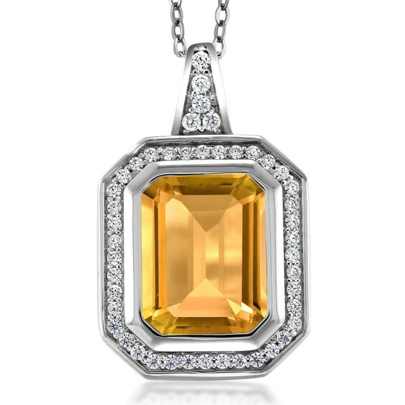 Gem Stone King 5.04 Ct Octagon Yellow Citrine 925 Sterling Silver Pendant