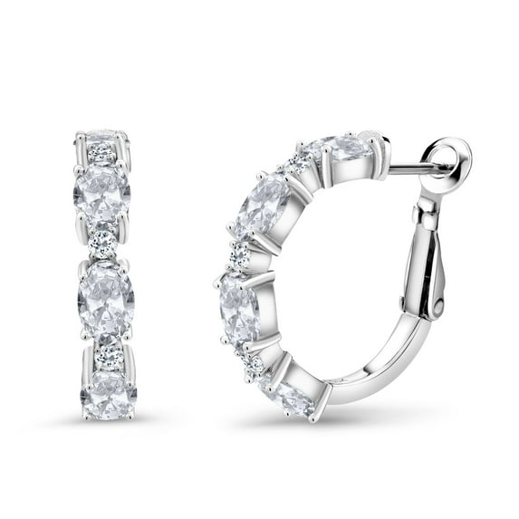 Gem Stone King 5.04 Ct Oval White Topaz 925 Sterling Silver Hoop Earrings