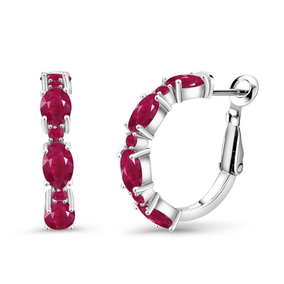 Gem Stone King 5.06 Ct Oval Red Ruby 925 Sterling Silver Hoop Earrings