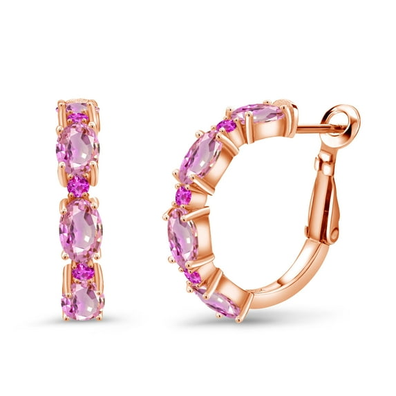 Gem Stone King 5.10 Ct Oval Pink Sapphire 18K Rose Gold Plated Silver Hoop Earrings
