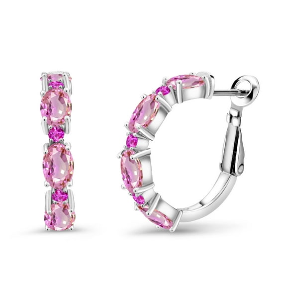 Gem Stone King 5.10 Ct Oval Pink Sapphire 925 Sterling Silver Hoop Earrings