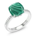thumbnail image 1 of Gem Stone King 5.12 Ct Cushion Green Malachite 925 Sterling Silver Ring, 1 of 5