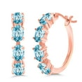 thumbnail image 1 of Gem Stone King 5.20 Ct Oval Blue Zircon 18K Rose Gold Plated Silver Earrings, 1 of 4