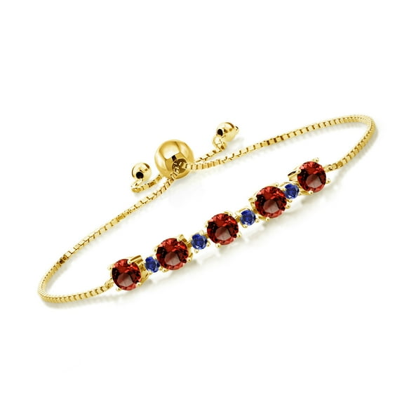 Gem Stone King 5.20 Ct Red Garnet Blue Created Sapphire 18K Yellow Gold Plated Silver Tennis Bracelet for Women