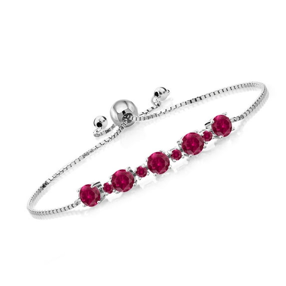 Gem Stone King 5.24 Ct Round Red Created Ruby 925 Sterling Silver Bracelet for Women