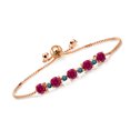 thumbnail image 1 of Gem Stone King 5.26 Ct Round Red Created Ruby Blue Diamond 18K Rose Gold Plated Silver Tennis Bracelet for Women, 1 of 3