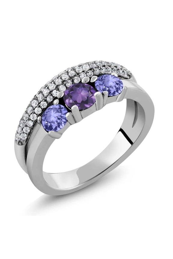 5.31 Ct Round Purple Amethyst Blue Tanzanite 925 Sterling Silver Ring (Size 8)