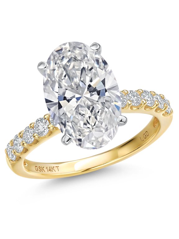 5.38 Cttw IGI Certified Lab Grown Diamond in 14K Two-Tone Gold Engagement Ring for Women | Oval Center Diamond 5.00 Ct | D-E Color | VS1-VS2 Clarity | Size 8