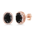 thumbnail image 1 of Gem Stone King 5.48 Ct Oval Black Sapphire 18K Rose Gold Plated Silver Earrings, 1 of 5