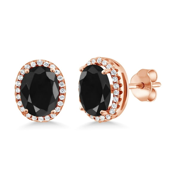 Gem Stone King 5.48 Ct Oval Black Sapphire 18K Rose Gold Plated Silver Earrings