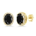 thumbnail image 1 of Gem Stone King 5.48 Ct Oval Black Sapphire 18K Yellow Gold Plated Silver Earrings, 1 of 5