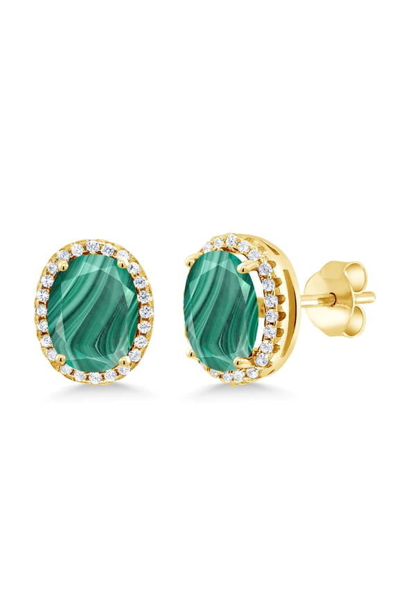 5.48 Ct Oval Green Malachite 18K Yellow Gold Plated Silver Earrings