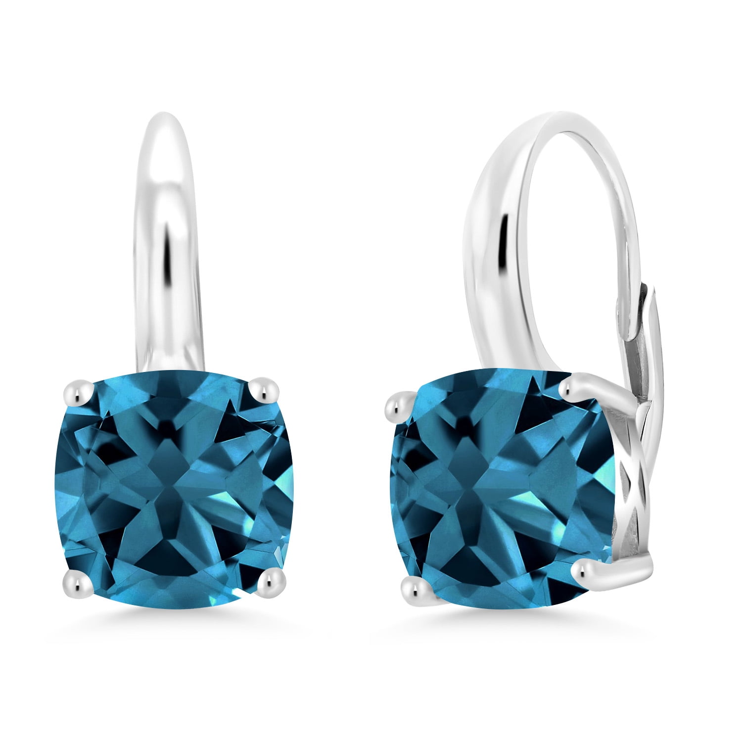 Gem Stone King 5.48 Cttw Natural Genuine London Blue Topaz Earrings in 925 Sterling Silver | Gemstone Birthstone | Cushion Cut 8MM | Dangle Earrings for Women