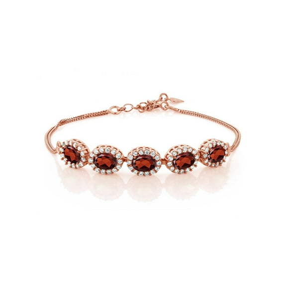 Gem Stone King 5.54 Ct Oval Red Garnet 18K Rose Gold Plated Silver Bracelet for Women