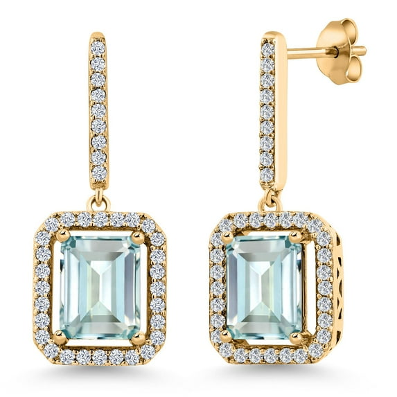 Gem Stone King 5.56 Cttw Sky Blue Simulated Aquamarine Dangle Earrings for Women | 18K Yellow Gold Plated Silver | Fine Jewelry Gifts for Women Mom Wife Her