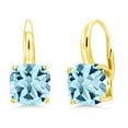 thumbnail image 1 of Gem Stone King 5.60 Ct Cushion Sky Blue Topaz 18K Yellow Gold Plated Silver Earrings, 1 of 4