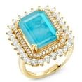 thumbnail image 1 of Gem Stone King 5.60 Cttw 14X10MM Emerald Cut Green Turquoise 18K Yellow Gold Plated Silver Ring for Women | Gemstone Birthstone | Available in Size 5, 6, 7, 8, 9, 1 of 5
