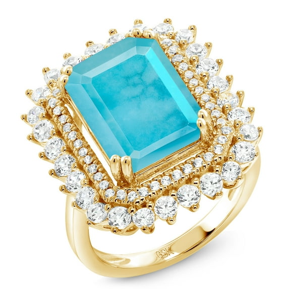 Gem Stone King 5.60 Cttw 14X10MM Emerald Cut Green Turquoise 18K Yellow Gold Plated Silver Ring for Women | Gemstone Birthstone | Available in Size 5, 6, 7, 8, 9