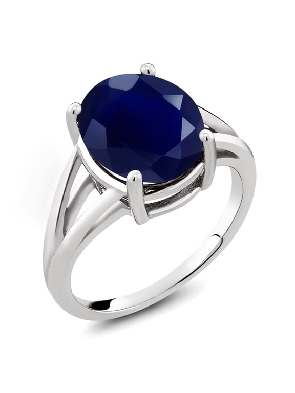 4.50 Cttw 925 Sterling Silver Blue Sapphire Ring for Women | Gemstone September Birthstone| Oval 12X10MM | Size 6