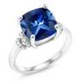 thumbnail image 1 of Gem Stone King 5.61 Ct Cushion Blue Created Sapphire 925 Sterling Silver Ring, 1 of 4
