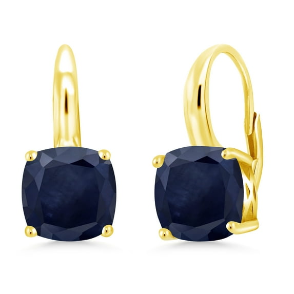 Gem Stone King 5.64 Ct Cushion Blue Sapphire 18K Yellow Gold Plated Silver Earrings