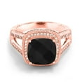 thumbnail image 1 of Gem Stone King 5.67 Ct Cushion Checkerboard Black Onyx 18K Rose Gold Plated Silver Ring (Size 7), 1 of 3