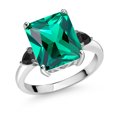 thumbnail image 1 of Gem Stone King 5.72 Ct Emerald Cut Green Nano Emerald Black Onyx 925 Sterling Silver Ring (Size 7), 1 of 3