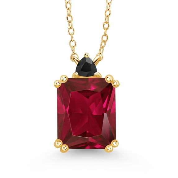 Gem Stone King 5.82 Ct Octagon Red Created Ruby Black Onyx 18K Yellow Gold Plated Silver Necklace