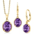 thumbnail image 1 of Gem Stone King 5.82 Ct Oval Purple Amethyst 18K Yellow Gold Plated Silver Pendant and Earrings Jewelry Set, 1 of 5