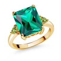 Gem Stone King 5.84 Ct Green Nano Emerald Green Peridot 18K Yellow Gold Plated Silver 3-Stone Women Engagement Ring (Size 6)