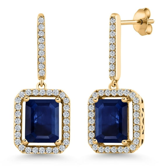 Gem Stone King 5.86 Ct Octagon Blue Sapphire 18K Yellow Gold Plated Silver Earrings