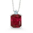 thumbnail image 1 of Gem Stone King 5.87 Ct Octagon Red Created Ruby Sky Blue Aquamarine 925 Sterling Silver Necklace, 1 of 4
