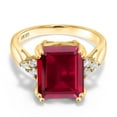thumbnail image 1 of Gem Stone King 5.88 Ct Octagon Red Created Ruby 18K Yellow Gold Plated Silver Ring, 1 of 6