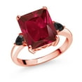 thumbnail image 1 of Gem Stone King 5.94 Ct Octagon Red Created Ruby Black Onyx 18K Rose Gold Plated Silver Ring (Size 5), 1 of 3