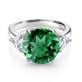 thumbnail image 1 of Gem Stone King 5.94 Cttw Green Nano Emerald and White Moissanite 3-Stone Ring for Women in 925 Sterling Silver | Round 12MM | Trillion 5MM | Three Stone Wedding Engagement Anniversary Ring (Size 8), 1 of 4