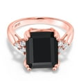 thumbnail image 1 of Gem Stone King 5.95 Ct Octagon Black Onyx 18K Rose Gold Plated Silver Ring, 1 of 5