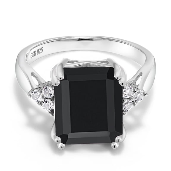 Gem Stone King 5.95 Ct Octagon Black Onyx 925 Sterling Silver Ring
