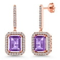 thumbnail image 1 of Gem Stone King 5.96 Ct Emerald Cut Purple Amethyst 18K Rose Gold Plated Silver Earrings, 1 of 6