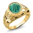 thumbnail image 1 of Gem Stone King 6.00 Ct Oval Green Malachite 18K Yellow Gold Plated Silver Dad Father's Day Gift Men'sRing, 1 of 5
